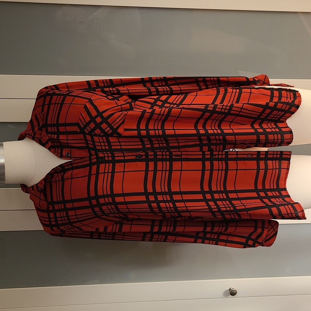 Deep Orange and Black Plaid Dress Shirt